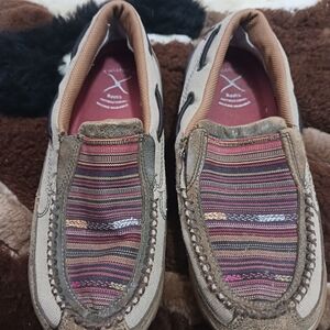 Twisted X Slip-On Moccasin Sneakers - Tan with Multicolor Stripes